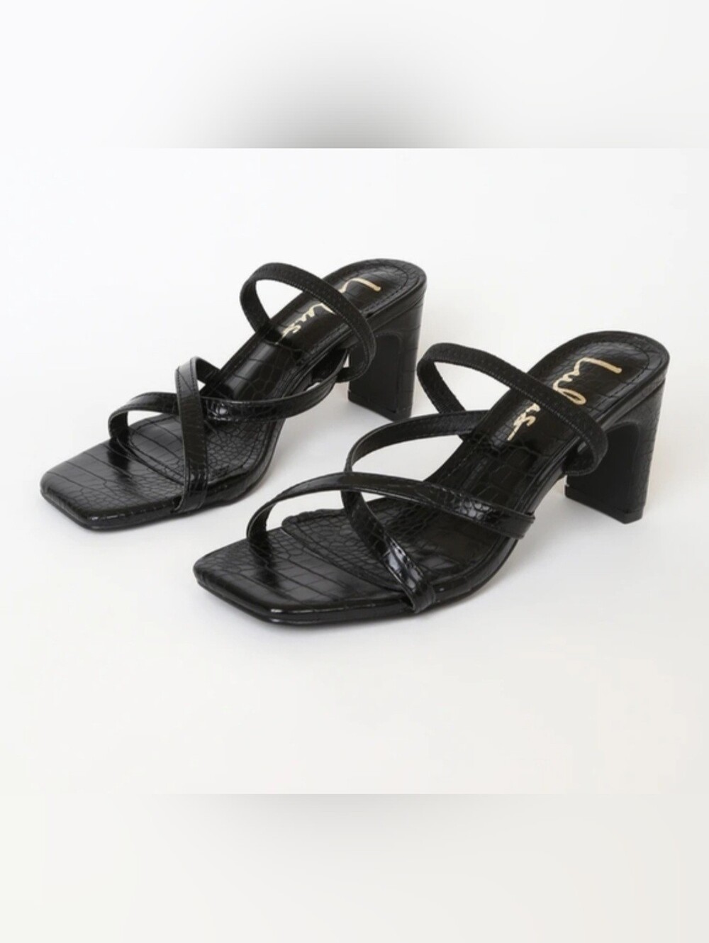 LULU'S LAROSE BLACK CROCODILE HIGH HEELS SANDALS